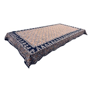 Navy Mid 20th Century Never Used Ghabani Embroidered Tablecloth For Sale