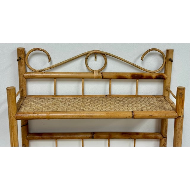 Brown Vintage Bamboo and Wicker Wall Shelf With Towel Rack For Sale - Image 8 of 9