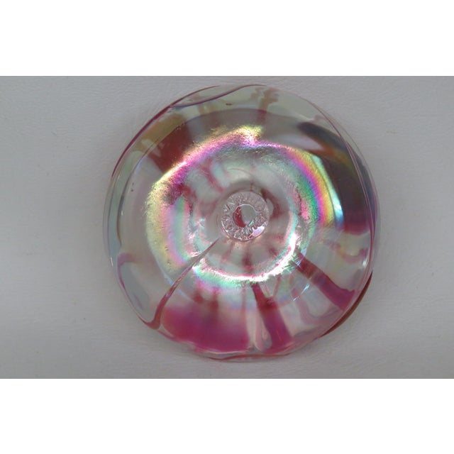 Glass Intaglio Anton Pink Iridescent Carnival Glass Paperweight Studio Art 4613b For Sale - Image 7 of 18