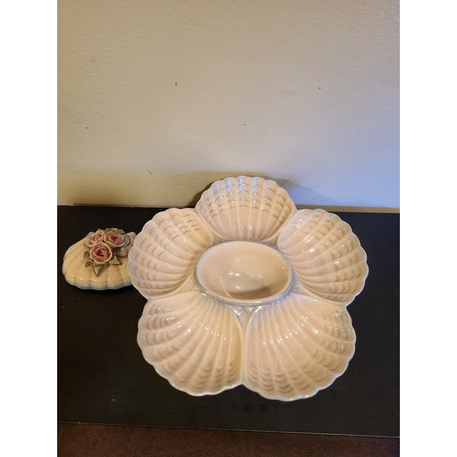 Antique Porcelain Ceramica De Cuernavaca 5 Well Oyster Plate For Sale - Image 4 of 12