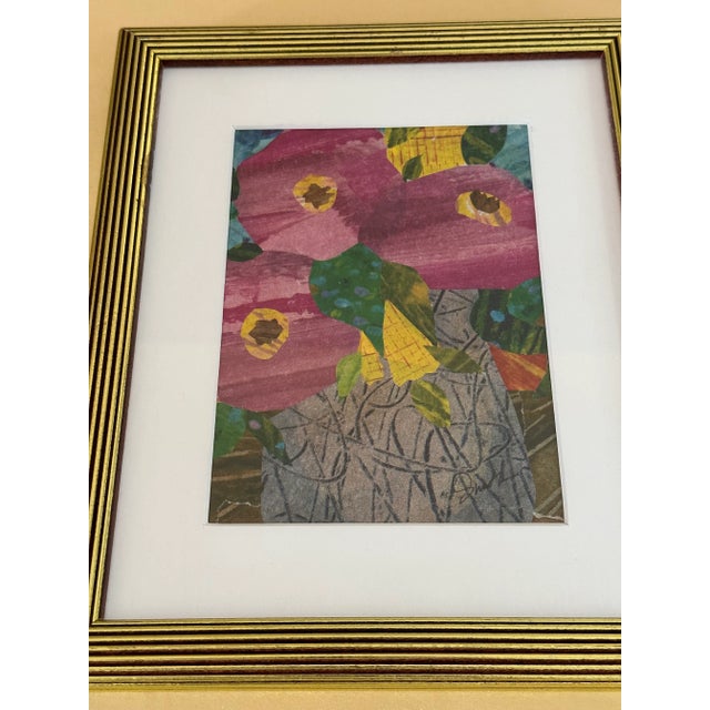 New art in recycled gold-toned frame. Matted and signed botanical collage. Ready to hang. About the artist: Nancy Smith...