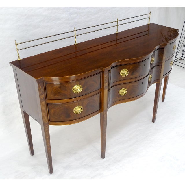 Federal Mahogany Brass Gallery Tapered Legs Serpentine Inlayed Sideboard MINT For Sale - Image 12 of 17