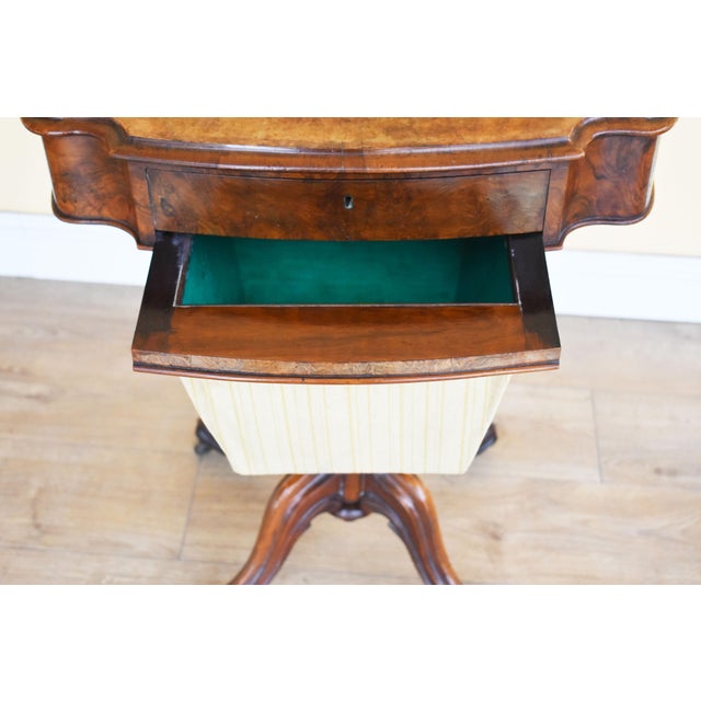 19th Century Victorian Burr Walnut Work Table For Sale - Image 5 of 7