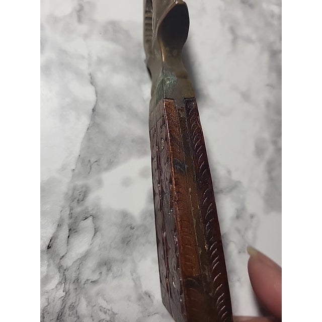 Vintage Brass Wood Carved Nut Cracker For Sale - Image 4 of 11