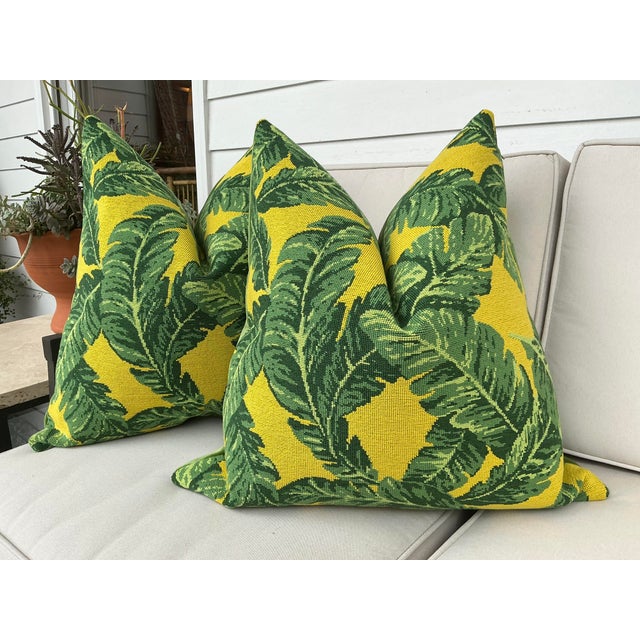 Not Yet Made - Made To Order Schumacher "Tropical Leaf "Epingle in Green and Yellows 22" Pillows- A Pair For Sale - Image 5 of 5