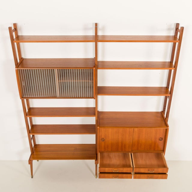 Wood Scandinavian Free-Standing Teak Wall Unit, Norway, 1960s For Sale - Image 7 of 18