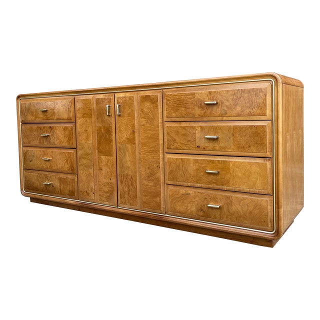 1960s American of Martinsville Burlwood Lowboy Dresser For Sale