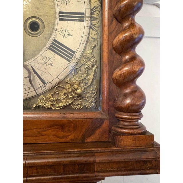 Brown Antique English Burr Walnut Longcase Clock from Edin Burgis of London, 1680s For Sale - Image 8 of 16