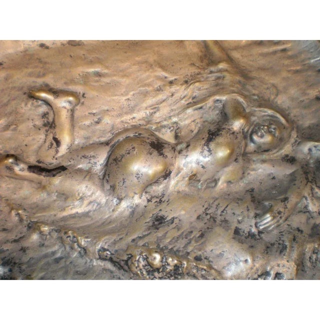 Well detailed large period French Art Nouveau Alphonse Mucha inspired silvered bronze tray, bowl or sculpture with a nude...