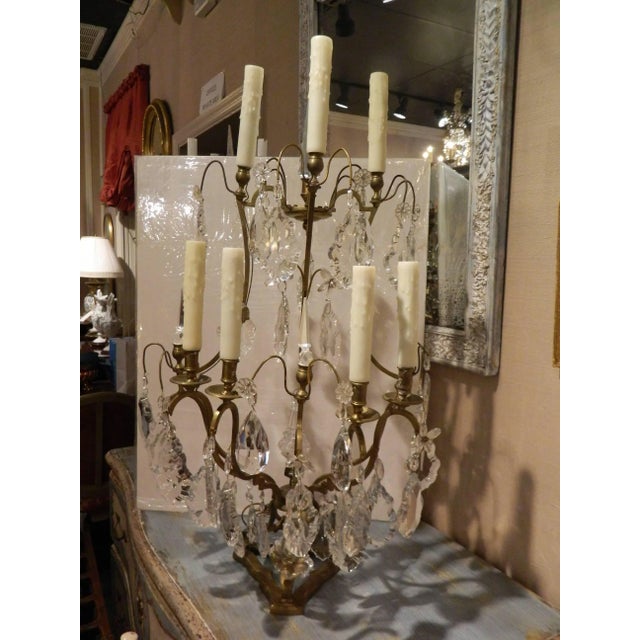 Mid 19th Century Seven-Light Bronze and Cut Crystal Candelabra Girandoles, 19th Century - a Pair For Sale - Image 5 of 11