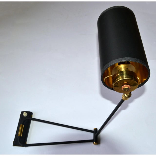 Mid-Century Modern Rene Mathieu Swing Arm Brass & Ebonized Steel Sconce France Mid-Century Modern For Sale - Image 3 of 13