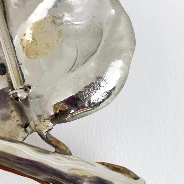 1980s Fabrice Paris Pewter and Copper Massive Floral Brooch For Sale - Image 5 of 9