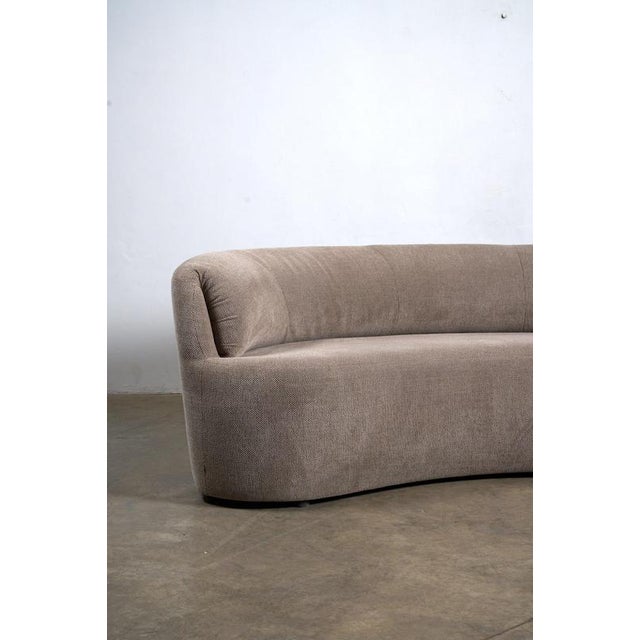Curved Crescent Sofa in Textured Taupe Fabric For Sale - Image 5 of 11
