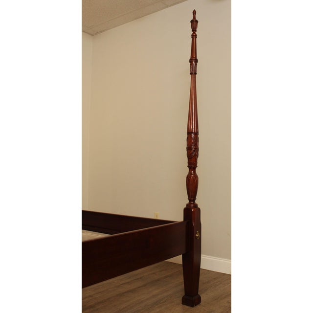 Link Taylor Solid Mahogany Queen Size Rice Carved Poster Bed For Sale - Image 9 of 13
