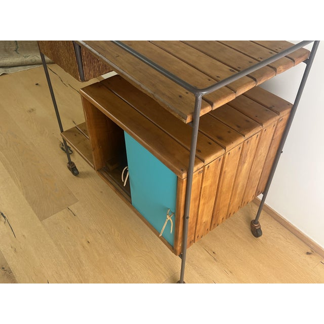 1950s Arthur Umanoff Bar Cart (Black / Teal Doors), Attributed For Sale - Image 9 of 15