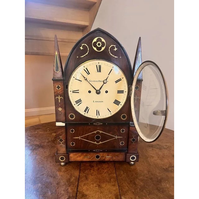 Metal Large Antique Regency Brass Inlaid Bracket Clock by George Orpwood, 1825 For Sale - Image 7 of 12