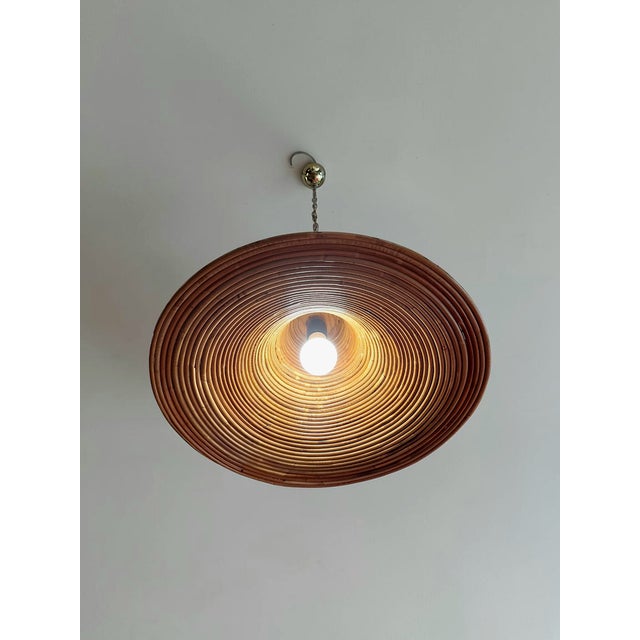 1980s Rattan and Brass Pendant Lamp, Italy, 1970s For Sale - Image 5 of 8