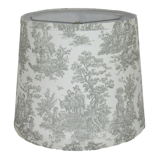 16" Gray Toile Drum Lamp Shade For Sale