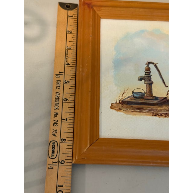 Vintage Water Hand Pump Country Farm Art Miniature Painting Signed by Artist Cora Lee Sanders For Sale In Phoenix - Image 6 of 7