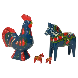Swedish Folk Art Dala Horses and Rooster attributed to Olsson, 1960s, Set of 4