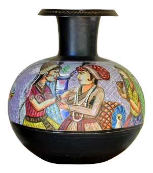Large Brass Pitcher With Hand Painted Figures