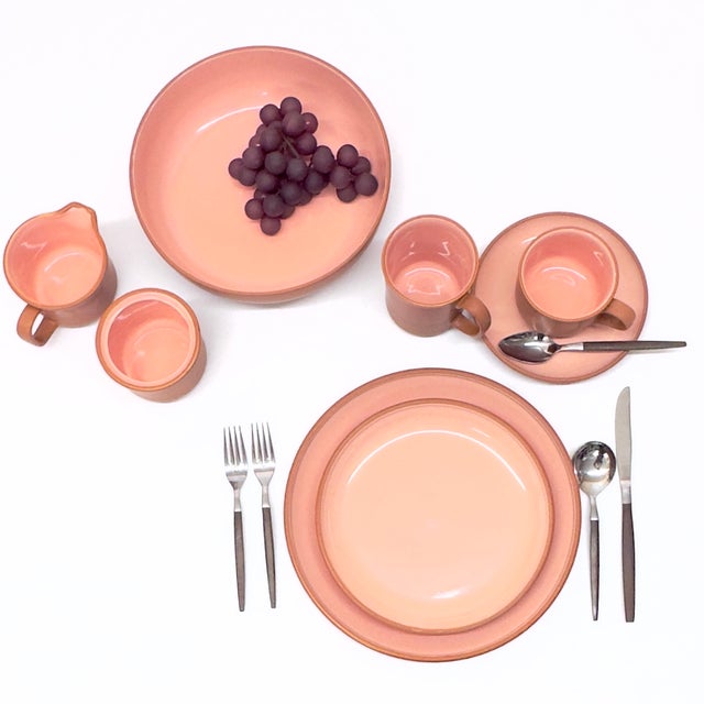 Stunning Peach & Terracotta Gloss & Matte Dinner Set - Place Settings for 6 / 32 Pieces For Sale - Image 11 of 13