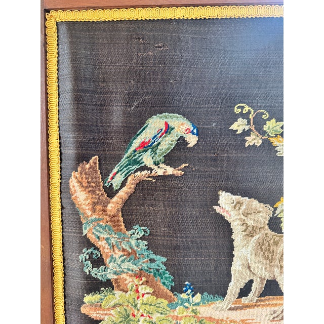 Victorian Style Needlepoint Parrot With Dog Fire Screen For Sale - Image 4 of 12