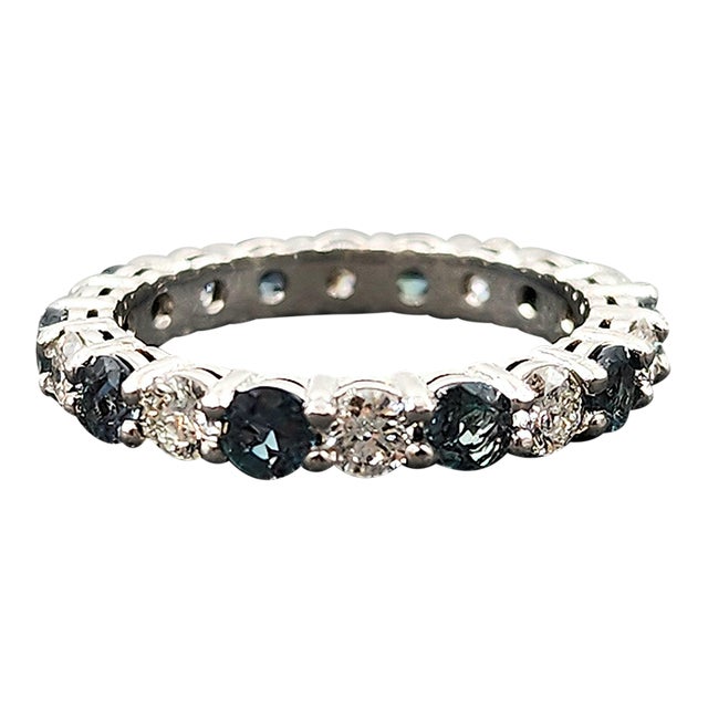 2.52 Ct Natural Alexandrite & Diamond Eternity Band in Platinum, Size 5.75 For Sale
