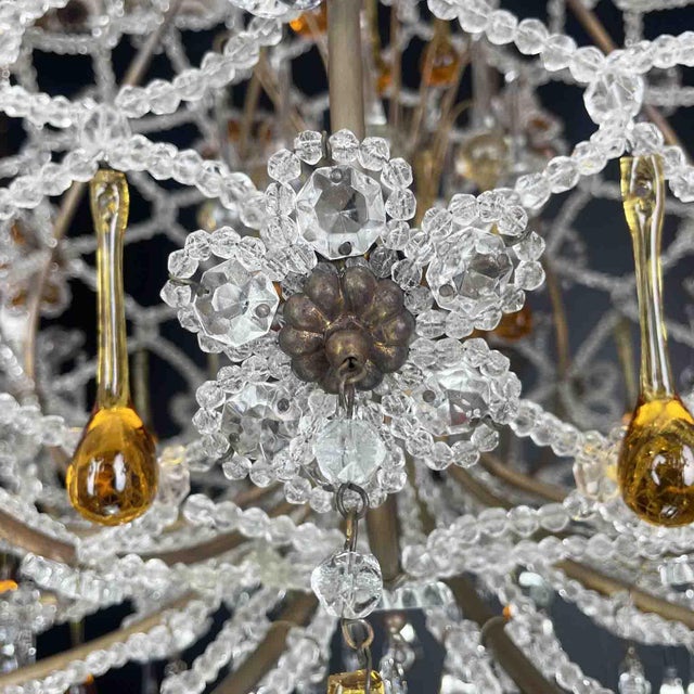 Italian Beaded Crystal 10-Light Chandelier with Amber Drops, 1950s For Sale - Image 4 of 16