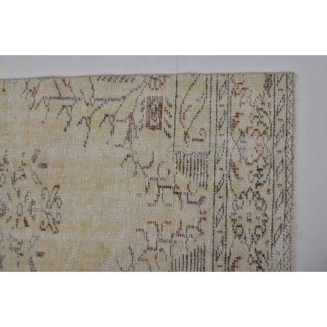 Cream Vintage Hand-Knotted Turkish Runner, Detailed Cream and Yellow Anatolian Rug For Sale - Image 8 of 10