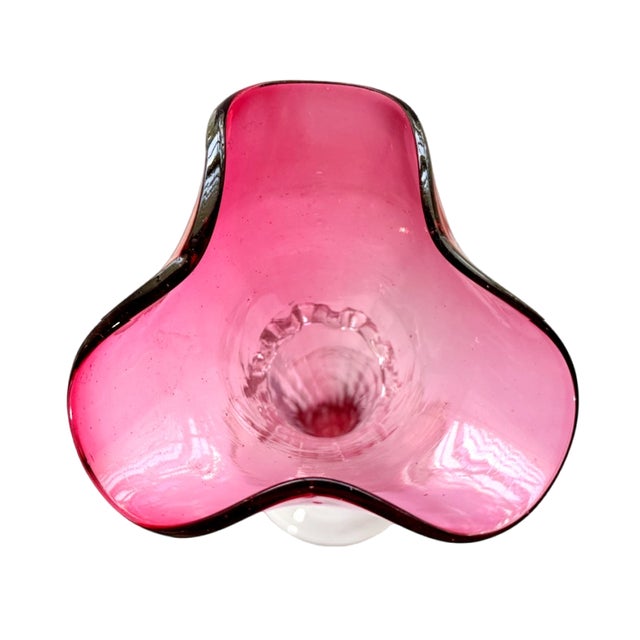Antique Victorian Cranberrry Hand Blown Glass Epergne Frilled Vase Beautiful elegant antique Victorian era hand blown...