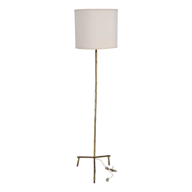 Mid-Century Italian Brass Faux Bamboo Floor Lamp, 1960s For Sale