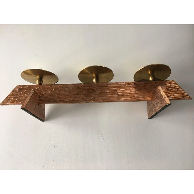 Brass candlestick and heavy copper, disassembled, disassembled. Dimensions: width 46/13/13 depth. Plates for candles with...
