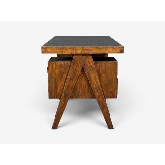 Pierre Jeanneret, Rare Writing Desk, Teak, Leatherette, Chandigarh, India, 1960s For Sale - Image 12 of 14