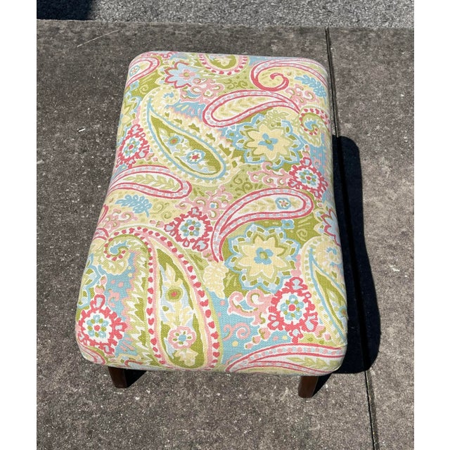 Vintage Bench, Stool, Ottoman . Custom Reupholstered in a Cheerful Colored Paisley Pattern .