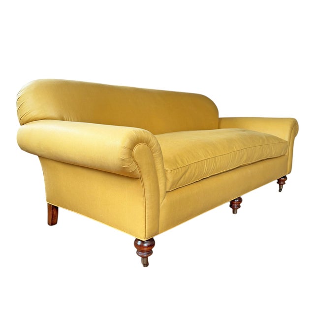 English Roll Arm Sofa With Waxed Linen Upholstery For Sale - Image 4 of 13