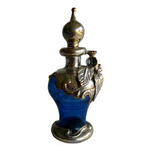 1910s Art Nouveau Silver Overlay Glass Perfume Bottle