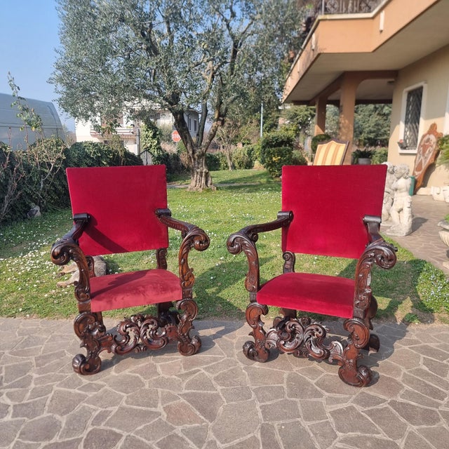 Antique Hand-Carved Walnut Thrones, 1860, Set of 2 For Sale - Image 9 of 14