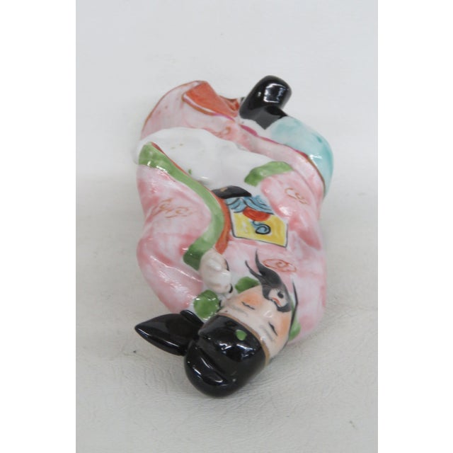 Ceramic Chinese Ceramic Figurine Man in Robes Hand Painted Pink Green Red Blue 5050b For Sale - Image 7 of 9