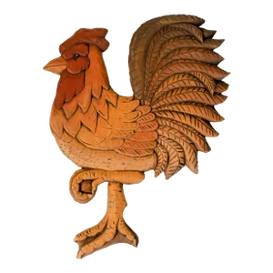 Hand Carved Vintage Rooster Wall Hanging