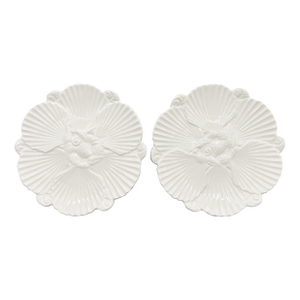 Pair of 1990s White Ceramic Oyster or Luncheon Plates – Contemporary Coastal Tableware