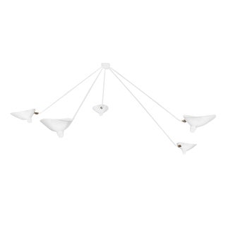 Mid-Century Modern White Five Fixed Arms Spider Ceiling Lamp by Serge Mouille For Sale