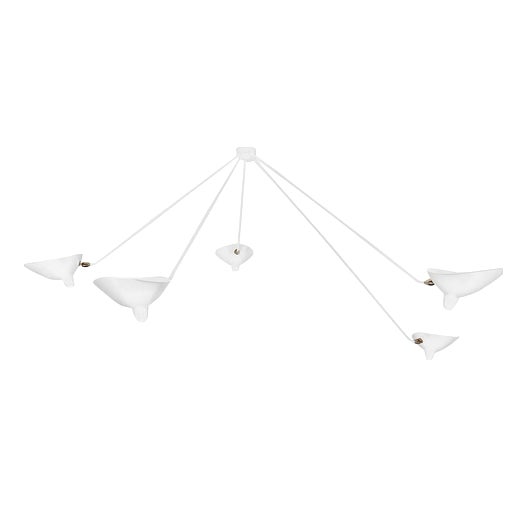 Mid-Century Modern White Five Fixed Arms Spider Ceiling Lamp by Serge Mouille For Sale