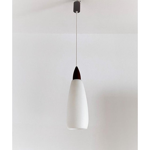 Mid-Century Italian Teak and Milk Glass Pendant, 1960s For Sale - Image 14 of 15