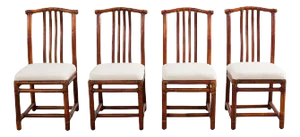 Set of Four McGuire Rattan Chinese Officials Hat Dining Chairs