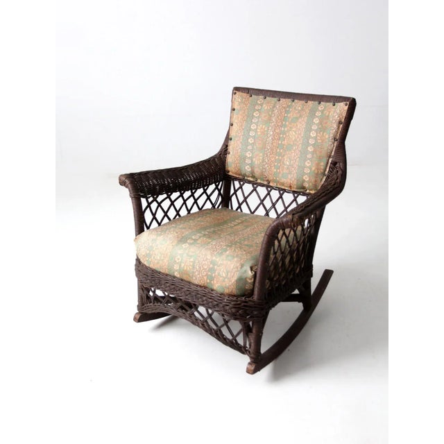 Antique Wicker Rocking Chair With Cushion For Sale - Image 13 of 13