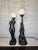 Set of 2 Vintage Art Deco Black Lamps Nude Woman Holding a Globe Figural For Sale - Image 4 of 12