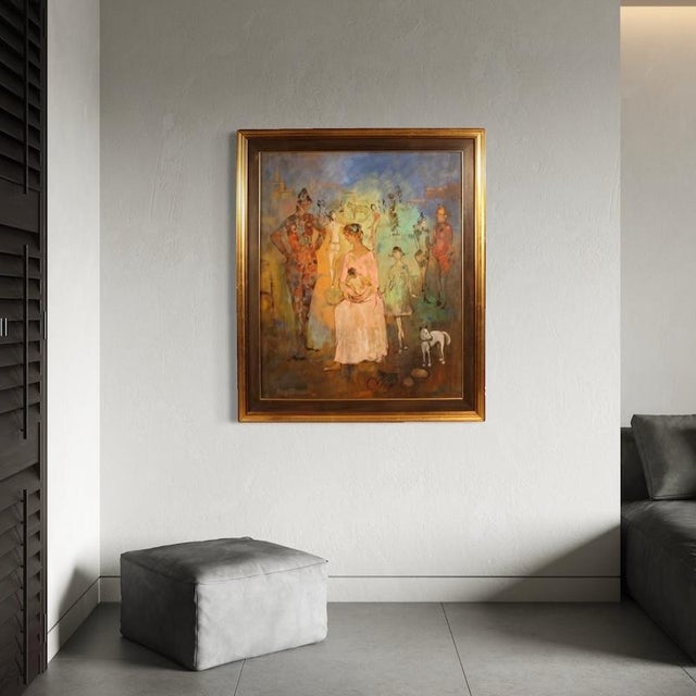 Textile Italian Artist, Family of Acrobats, 1981, Mixed Media on Canvas For Sale - Image 7 of 16