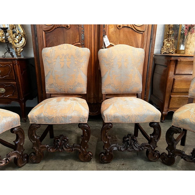 Set 4 Louis XIV Style 19th Century French Walnut Rococo Side Chairs For Sale - Image 4 of 13