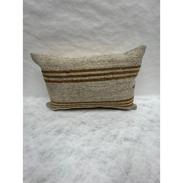 Turkish Hemp Pillow Cushion Natural Beige Rusty Brown Pillow Cushion Cover 16" x 24" For Sale - Image 4 of 4